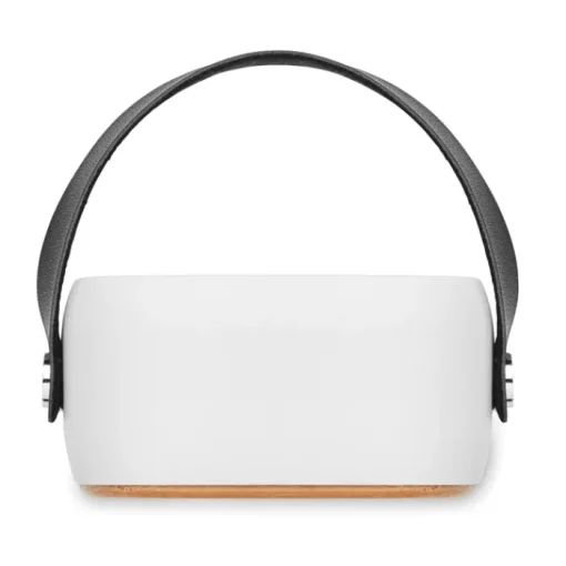 Gift Campaign Speaker bluetooth 5.0 con logo in ABS bambù e manico in PU Scandinavia> Casse Personalizzate