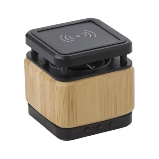 Gift Campaign Speaker con caricabatterie wireless in bambù e ABS Charger Square> Casse Personalizzate
