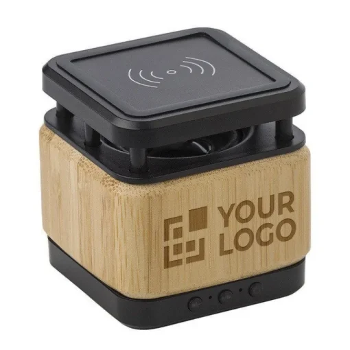 Gift Campaign Speaker con caricabatterie wireless in bambù e ABS Charger Square> Casse Personalizzate