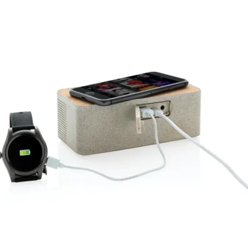 Gift Campaign Speaker con caricatore wireless in paglia, sughero a ABS Wheat Straw> Casse Personalizzate