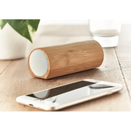 Gift Campaign Speaker wireless 5.0 cilindrico in ABS rivestito in bambù Escandi> Casse Personalizzate