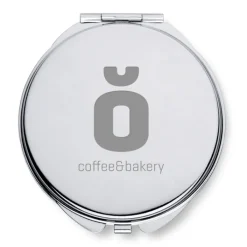 Gift Campaign Specchietto in metallo cromato con logo e doppio specchio UpTown></noscript> Gadget Per Parrucchieri|Specchietti Da Borsa