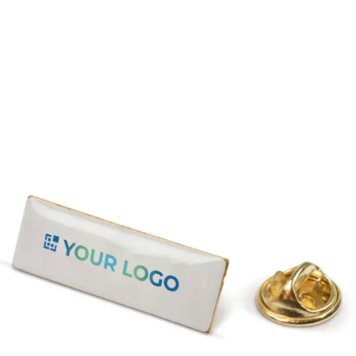 Gift Campaign Spilletta pubblicitaria rettangolare in metallo dorato 30x10mm> Spille