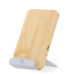 Gift Campaign Supporto cellulare in bambù e alluminio con caricatore wireless 15W> Caricabatterie