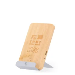 Gift Campaign Supporto cellulare in bambù e alluminio con caricatore wireless 15W></noscript> Caricabatterie