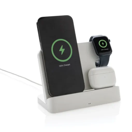 Gift Campaign Supporto in ABS riciclato con caricatore wireless per 3 dispositivi> Caricabatterie