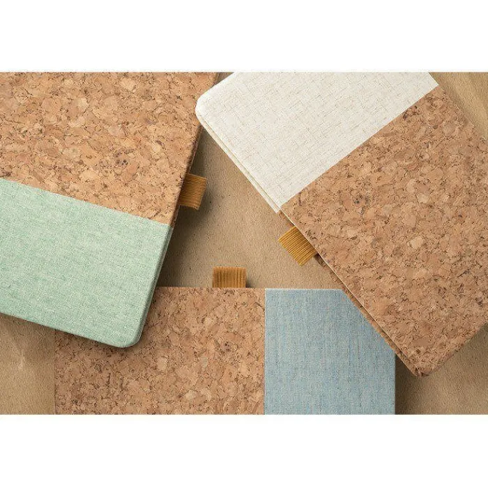 Gift Campaign Taccuini ecologici personalizzati a righe copertina sughero e lino Greener Colors> Taccuini Ecologici|Quaderni A5