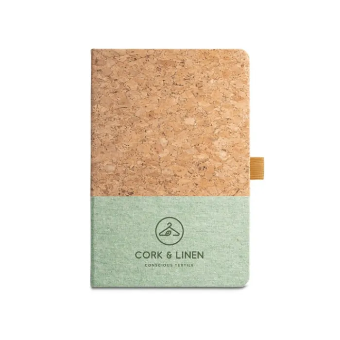 Gift Campaign Taccuini ecologici personalizzati a righe copertina sughero e lino Greener Colors> Taccuini Ecologici|Quaderni A5