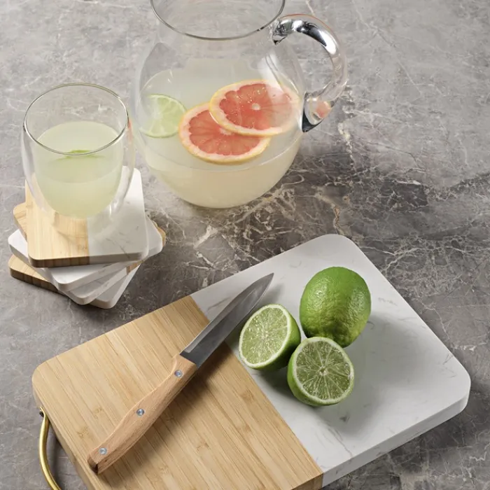 Gift Campaign Tagliere di design in bambù e marmo con maniglia superiore> Taglieri