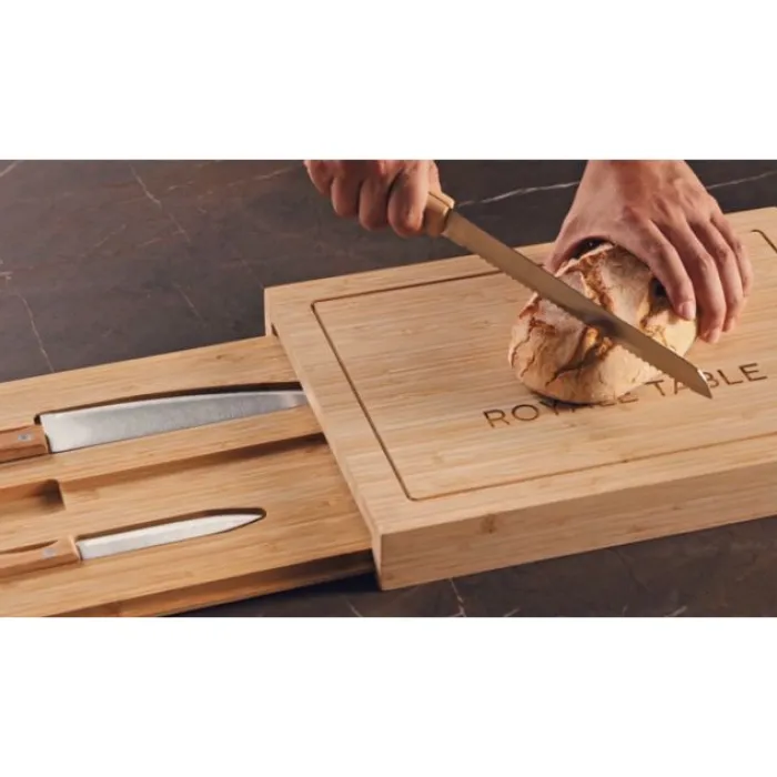 Gift Campaign Tagliere in bambù con scomparto scorrevole per tre coltelli da cucina> Taglieri