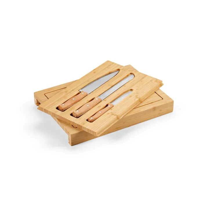 Gift Campaign Tagliere in bambù con scomparto scorrevole per tre coltelli da cucina> Taglieri