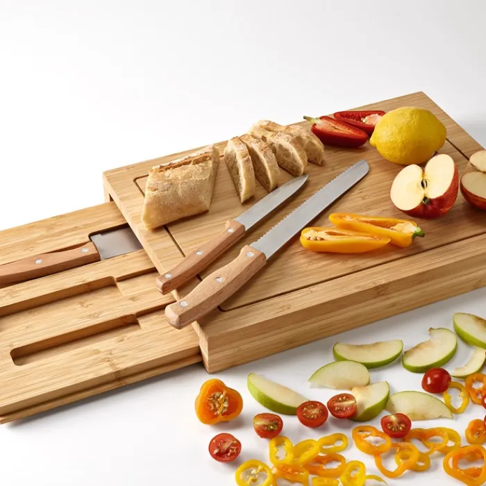 Gift Campaign Tagliere in bambù con scomparto scorrevole per tre coltelli da cucina> Taglieri