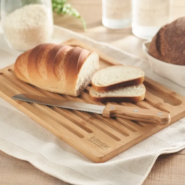 Gift Campaign Tagliere in con logo e coltello per tagliare il pane Baguette> Taglieri