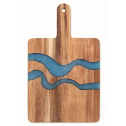 Gift Campaign Tagliere in di acacia con dettagli blu in resina epossidica><noscript><img width=