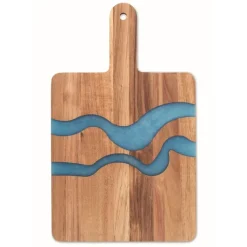 Gift Campaign Tagliere in di acacia con dettagli blu in resina epossidica><noscript><img width=