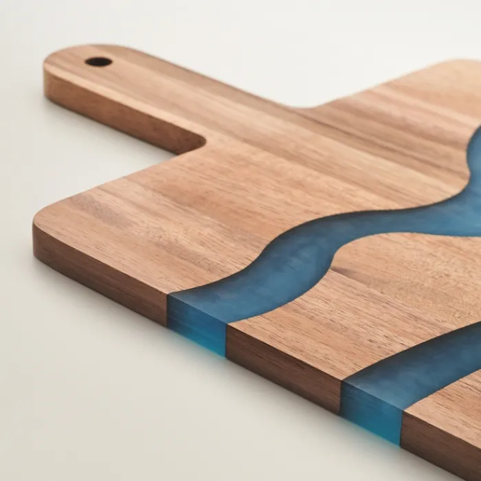 Gift Campaign Tagliere in di acacia con dettagli blu in resina epossidica> Taglieri