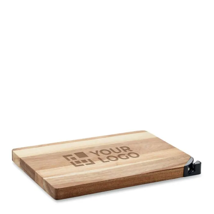 Gift Campaign Tagliere in personalizzato in acacia con affilalame su un angolo> Taglieri