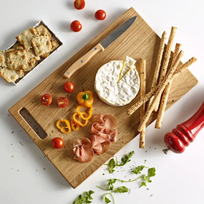 Gift Campaign Tagliere promozionale in rovere con maniglia nell'angolo> Taglieri