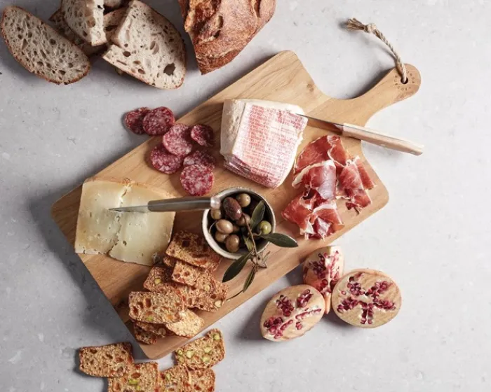 Gift Campaign Tagliere rettangolare con logo in pregiato e manico TeakWood> Taglieri