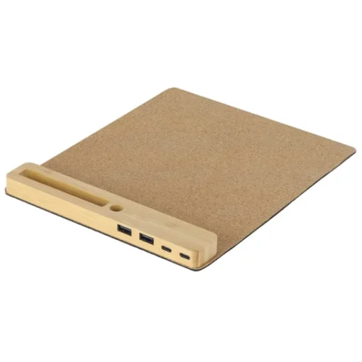 Gift Campaign Tappetino in sughero e bambù con supporto per cellulare e prese USB> Tappetini Per Mouse