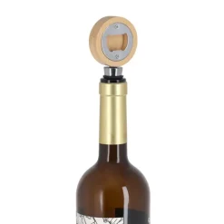 Gift Campaign Tappo per bottiglie in bambù e acciaio a con apribottiglie rotondo> Gadget Per Vino|Apribottiglie Personalizzati