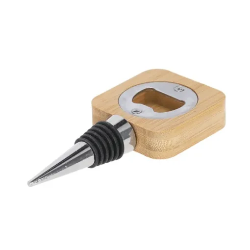Gift Campaign Tappo per bottiglie in bambù e acciaio a con apribottiglie quadrato> Gadget Per Vino|Apribottiglie Personalizzati