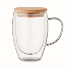 Gift Campaign Tazza allungata in vetro a doppia parete con coperchio in bambù 300 ml> Tazzine Da Caffè E Tazze Tè