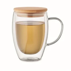 Gift Campaign Tazza allungata in vetro a doppia parete con coperchio in bambù 300 ml> Tazzine Da Caffè E Tazze Tè