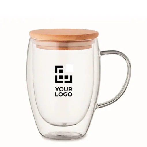 Gift Campaign Tazza allungata in vetro a doppia parete con coperchio in bambù 300 ml> Tazzine Da Caffè E Tazze Tè