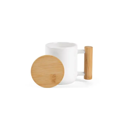 Gift Campaign Tazza di porcellana con coperchio e manico di bambù da 320 ml> Tazze Mug