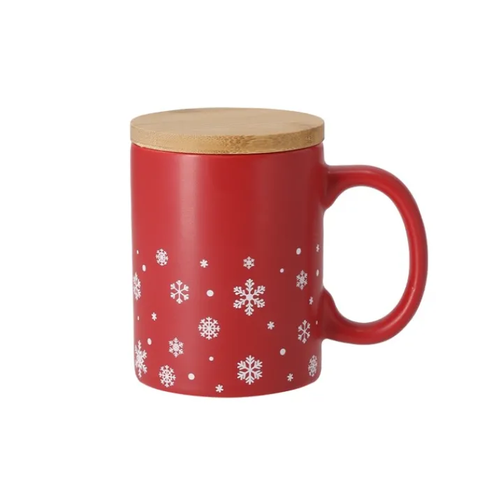 Gift Campaign Tazza in ceramica con fiocchi di neve e coperchio in bambù da 300ml> Gadget Natalizi
