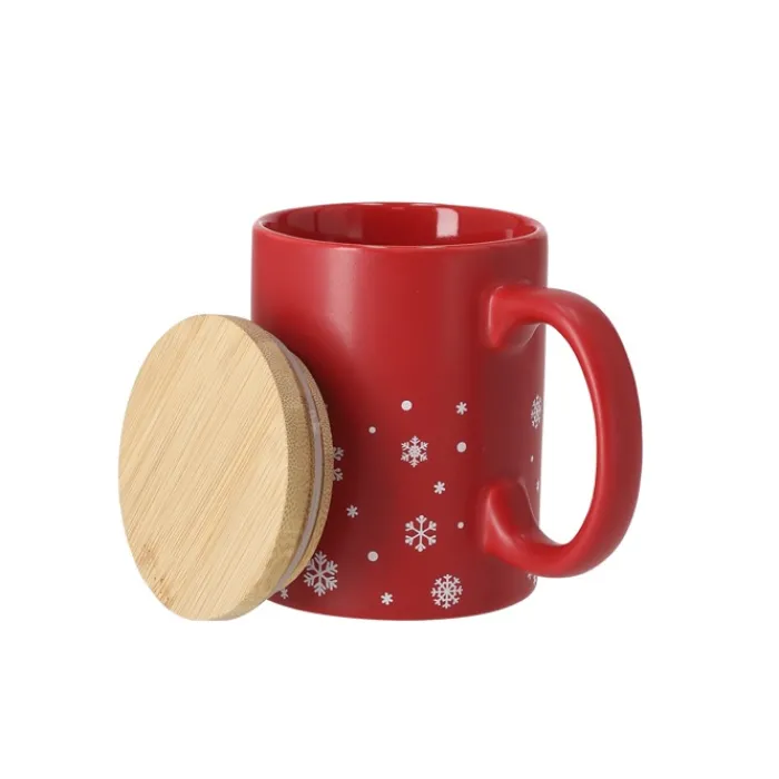 Gift Campaign Tazza in ceramica con fiocchi di neve e coperchio in bambù da 300ml> Gadget Natalizi