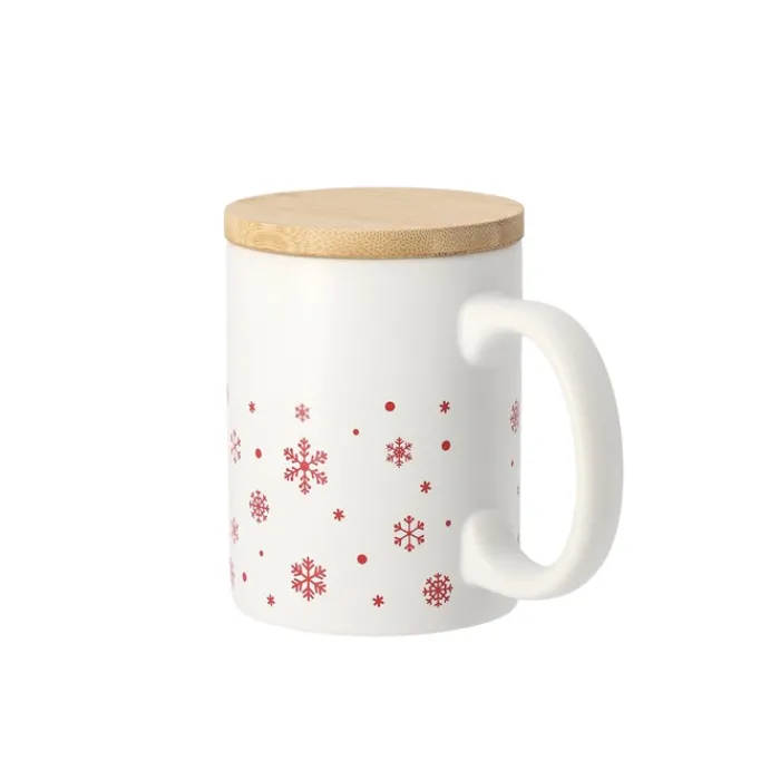 Gift Campaign Tazza in ceramica con fiocchi di neve e coperchio in bambù da 300ml> Gadget Natalizi