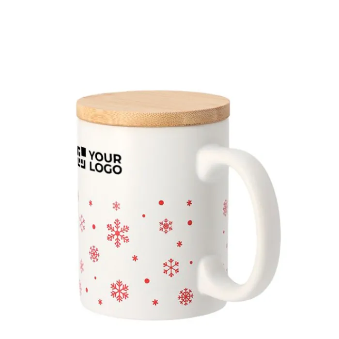 Gift Campaign Tazza in ceramica con fiocchi di neve e coperchio in bambù da 300ml> Gadget Natalizi
