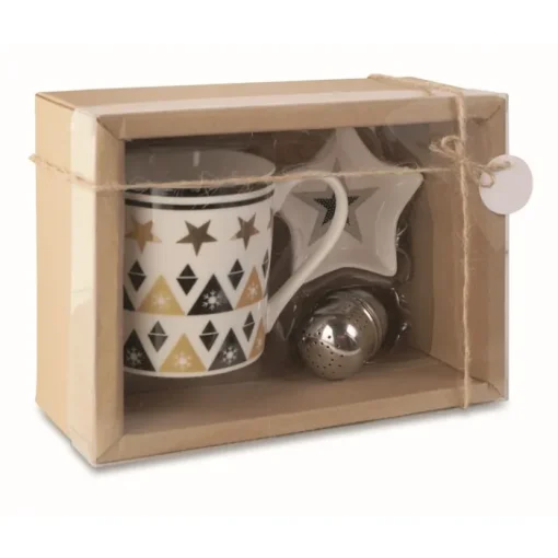 Gift Campaign Tazza in ceramica decorata da 320ml con piattino e filtro Tea Box> Gadget Natalizi
