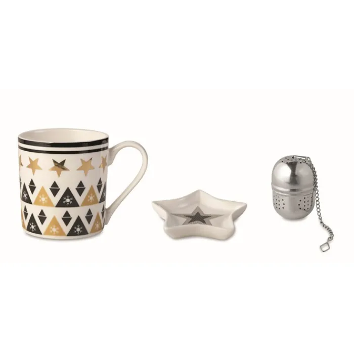 Gift Campaign Tazza in ceramica decorata da 320ml con piattino e filtro Tea Box> Gadget Natalizi