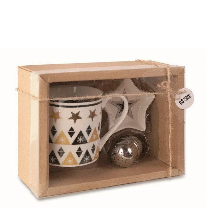 Gift Campaign Tazza in ceramica decorata da 320ml con piattino e filtro Tea Box> Gadget Natalizi