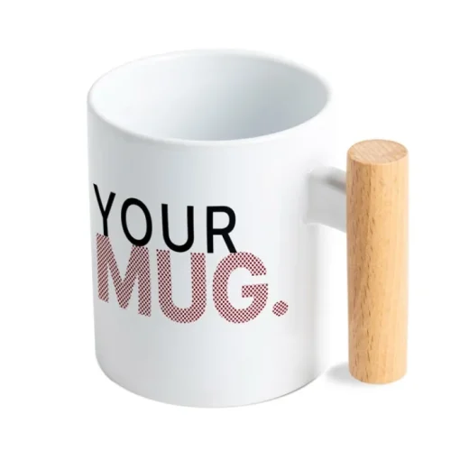 Gift Campaign Tazza in ceramica ideale per sublimazione con manico in legno 325ml> Tazze Per Sublimazione Con Foto
