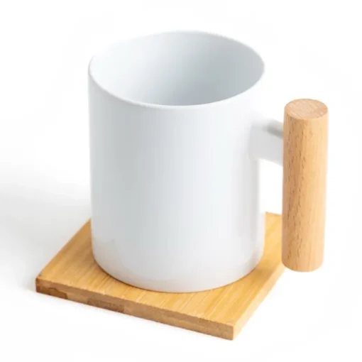 Gift Campaign Tazza in ceramica ideale per sublimazione con manico in legno 325ml> Tazze Per Sublimazione Con Foto