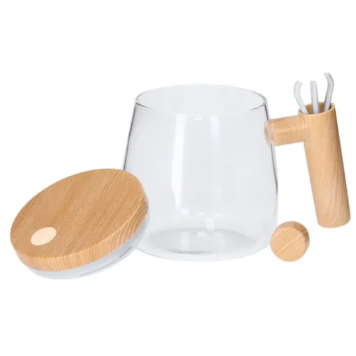Gift Campaign Tazza in vetro borosilicato con tappo e agitatore elettrico 400ml> Altri Utensili Da Cucina