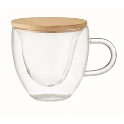 Gift Campaign Tazza in vetro borosilicato a doppia parete con tappo in bambù da 180ml> Tazzine Da Caffè E Tazze Tè