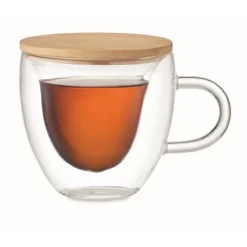 Gift Campaign Tazza in vetro borosilicato a doppia parete con tappo in bambù da 180ml> Tazzine Da Caffè E Tazze Tè