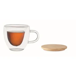 Gift Campaign Tazza in vetro borosilicato a doppia parete con tappo in bambù da 180ml><noscript><img width=