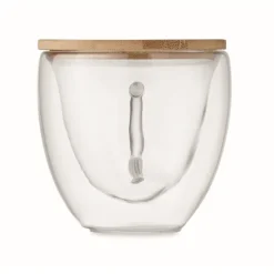 Gift Campaign Tazza in vetro borosilicato a doppia parete con tappo in bambù da 180ml><noscript><img width=