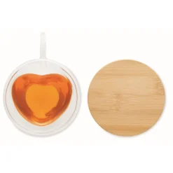 Gift Campaign Tazza in vetro borosilicato a doppia parete con tappo in bambù da 180ml><noscript><img width=