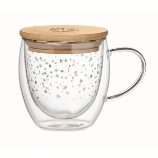 Gift Campaign Tazza in vetro con stelline e tappo in bambù da 220ml Christmas Sky> Gadget Natalizi