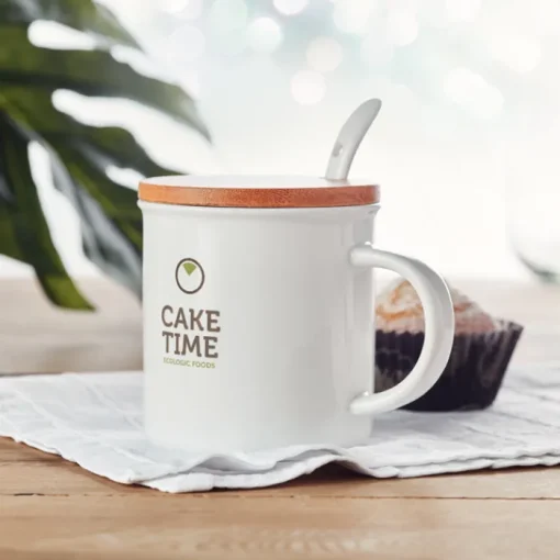 Gift Campaign Tazza promozionale porcellana cucchiaio e tappo bambù 380ml Topped> Tazzine Da Caffè E Tazze Tè