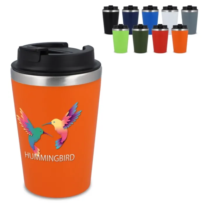 Gift Campaign Tazza termica in acciaio inox con tappo nero e bordo argentato 350ml> Bicchieri Termici Personalizzati