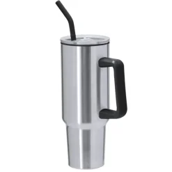 Gift Campaign Tazza termico in acciaio inox con manico e cannuccia nera da 1,2l> Bicchieri Termici Personalizzati