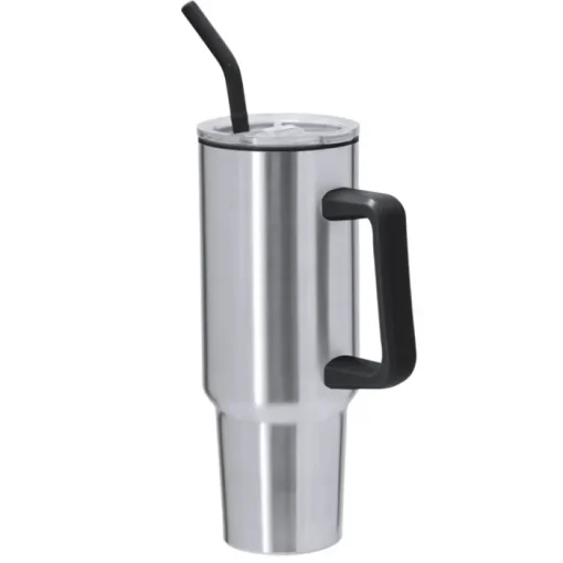 Gift Campaign Tazza termico in acciaio inox con manico e cannuccia nera da 1,2l> Bicchieri Termici Personalizzati